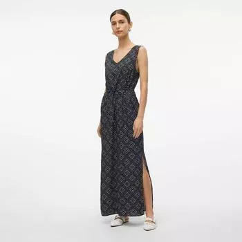 Длинное платье без рукавов с приталенным боковым разрезом на талии Женский VERO MODA XS чёрный