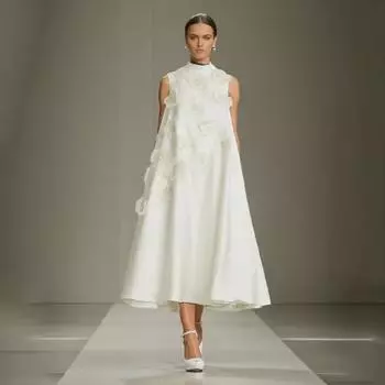 Длинное платье без рукавов в стиле знаменитостей 2024 года с 3D-цветочным узором Small абрикосовый