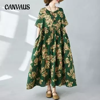 Длинное платье больших размеров, модное богемное женское платье, летние платья с коротким рукавом и круглым вырезом с принтом One Size зелёный