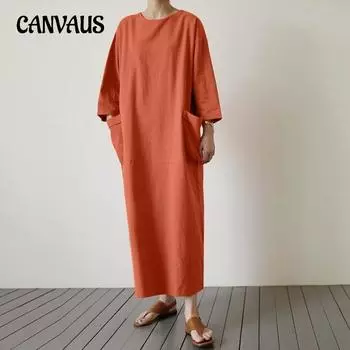 Длинное платье больших размеров, женское весенне-осеннее платье в стиле ретро с круглым вырезом и длинными рукавами, свободные повседневные платья-жилеты