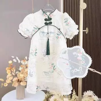 Длинное платье для девочек, классическое детское платье Cheongsam в китайском стиле для девочек 90cm белый