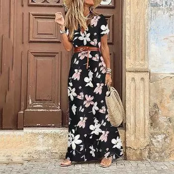 Длинное платье для женщин, летние пляжные богемные платья, Vestido, повседневный халат, женская одежда, юбка с цветочным принтом Y2K, элегантное платье макси M красный/белый