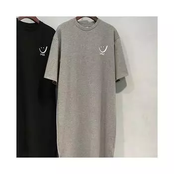 Длинное платье-футболка с короткими рукавами, длиной до колена, женское летнее свободное платье с разрезом больших размеров, домашняя одежда M