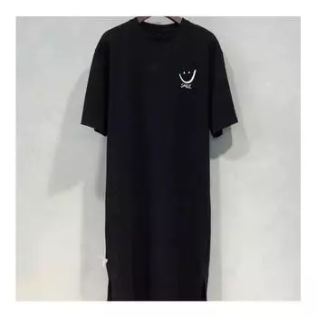 Длинное платье-футболка с короткими рукавами, длиной до колена, женское летнее свободное платье с разрезом больших размеров, домашняя одежда M чёрный