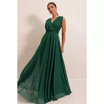 Длинное платье из тюля на подкладке с V-образным вырезом спереди и сзади