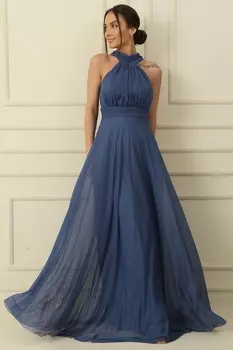 Длинное платье из тюля на подкладке с бретелькой на шее