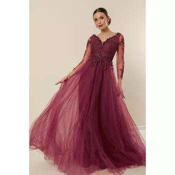 Длинное платье из тюля на подкладке с V-образным вырезом спереди и сзади