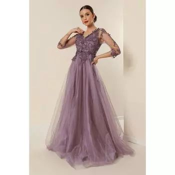 Длинное платье из тюля на подкладке с V-образным вырезом спереди и сзади