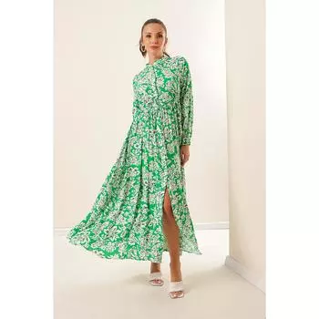 Длинное платье из вискозы со шнуровкой и цветочным принтом на пуговицах спереди