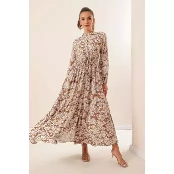 Длинное платье из вискозы со шнуровкой и цветочным принтом на пуговицах спереди