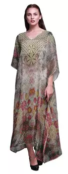 Длинное платье-кафтан макси с бабочками Phagun и цветочным принтом Пляжная накидка для купальников женские 4X-5X фиолетовый