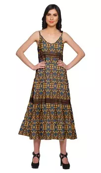 Длинное платье макси с принтом Moomaya для женщин без рукавов с V-образным вырезом, повседневное чутье 2XL коричневый