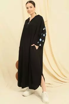 Длинное платье оверсайз из вискозы с капюшоном, застежкой-молнией спереди и карманами с принтом «злой глаз»