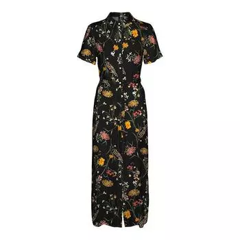 Длинное платье-рубашка с короткими рукавами и яркими цветами Женский VERO MODA S чёрный