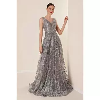 Длинное платье с блестящим флоковым принтом на толстой подкладке и бретелях