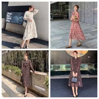 Длинное платье с цветочным принтом, платье с V-образным вырезом и оборками, платье-рубашка с эстетичным цветочным принтом для пикника XL чёрный