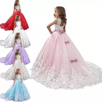 Длинное платье с цветочным рисунком для девочек, кружевное кружевное платье с вышивкой и вышивкой, вечернее платье принцессы для выпускного вечера 4-14 лет 130 шампанского