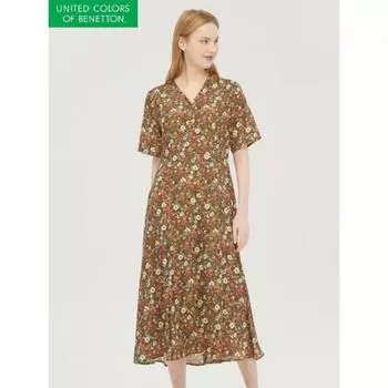 Длинное платье с цветочным узором Benetton Baope2331 KA/42
