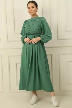 Длинное платье с кружевным льняным эффектом