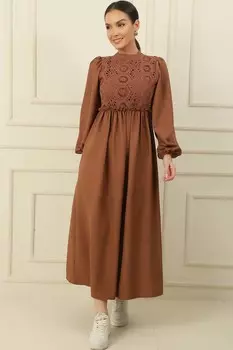 Длинное платье с кружевным льняным эффектом