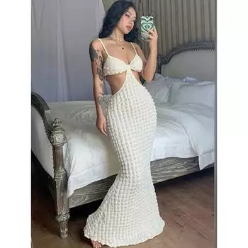 Длинное платье с открытой спиной и клетчатым ремешком для женщин, облегающее сексуальное вечернее элегантное макси-платье, вечерние наряды на день рождения S абрикосовый