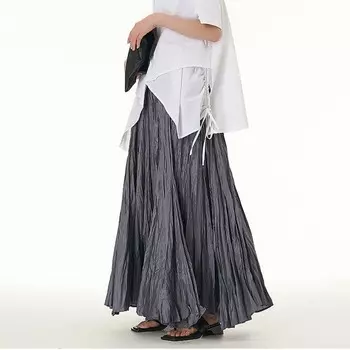 Длинное платье с широким подолом и плиссировкой, развевающаяся драпировка, отутюженная мятая юбка до середины тела, женские свободные юбки-качалки большого размера One Size чёрный