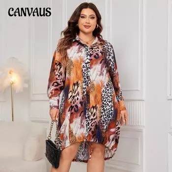 Длинное платье с воротником поло и леопардовым принтом, с длинным рукавом и воротником-стойкой, модное женское платье больших размеров XL светло-коричневого