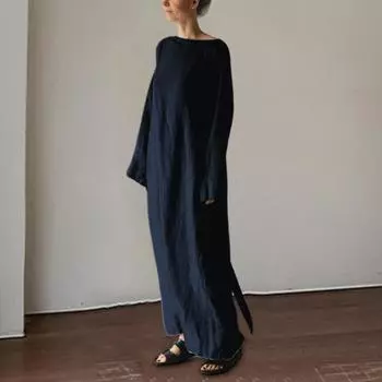 Длинное платье с вырезом и длинными рукавами, свободной талией, на шнуровке, однотонное, свободное, тонкое, повседневное, платье 3XL кофейный