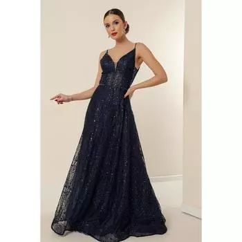 Длинное платье с вышивкой и пайетками на веревочном ремешке с подкладкой из бисера