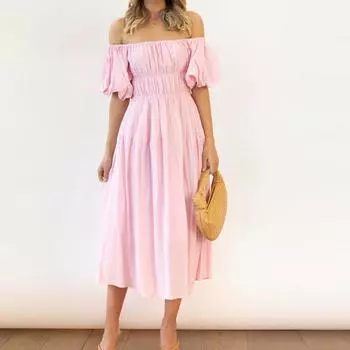 Длинное платье с высокой талией, сексуальное пляжное платье с вырезом на спине, платье с открытой спиной для женщин S розовый