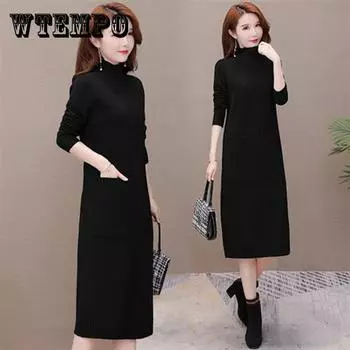 Длинное платье-свитер, женская водолазка, супер шикарное теплое вязаное платье с длинными рукавами, женская одежда XXXL