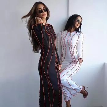 Длинное платье женское Y2k с элегантным рукавом женское вечернее повседневное новое женское платье с длинным рукавом S белый