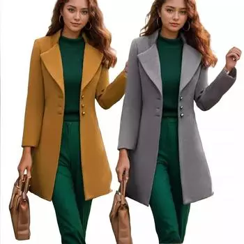 Длинное повседневное женское шерстяное пальто на осень и зиму Тонкое шерстяное пальто S