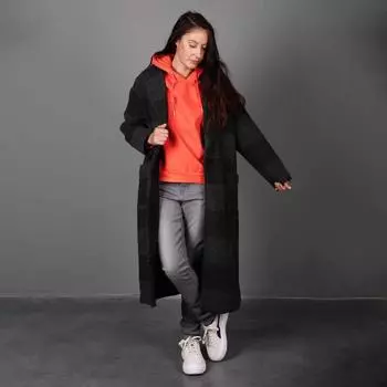 Длинное прямое пальто в черно-серую полоску Женское DEELUXE 74 XS темно серый