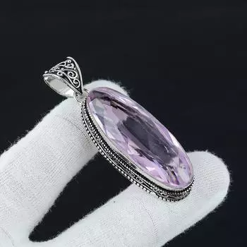 Длинное розовое ожерелье с драгоценными камнями из кунцита, Ювелирная подвеска из стерлингового серебра 925 пробы с розовым кунцитом, серебряные украшения, подвеска для нее, подвеска для подарков 2.55 розовый