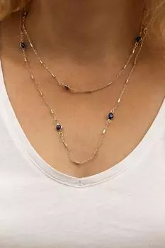 Длинное серебряное ожерелье темно-синего цвета сглаза