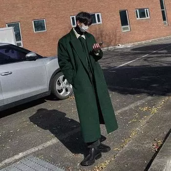 Длинное шерстяное пальто для мужчин на осень и зиму, корейская версия, свободное и высококачественное, плюс бархатная и утолщенная шерстяная ветровка M