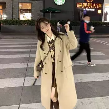 Длинное шерстяное пальто для женщин на осень и зиму 2024 года, новое шерстяное пальто для невысоких людей, утолщенное в стиле Хепберн S