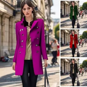 Длинное шерстяное пальто на молнии для женщин, осенне-зимнее, двубортное, с множеством карманов M