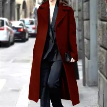 Длинное шерстяное женское пальто большого размера на осень и зиму S