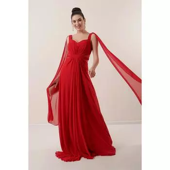 Длинное шифоновое платье без бретелек с шифоновой подкладкой