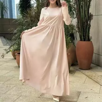 Длинное скромное платье с длинными рукавами, женское повседневное макси-платье, элегантное вечернее платье, мусульманские абайи, турецкие кафтаны, женская одежда S абрикосовый