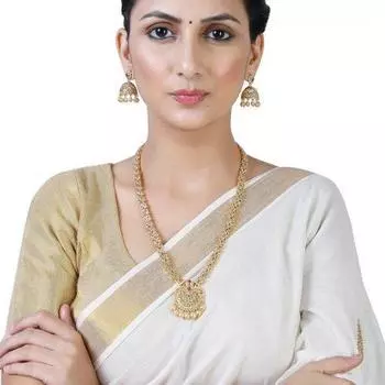 Длинное свадебное колье Estele с позолоченным фианитом в стиле павлина, комплект с цветными камнями и жемчугом для женщин с jhumki