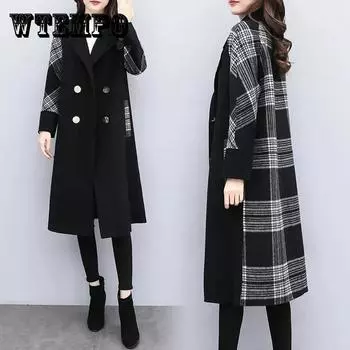 Длинное утолщенное модное офисное шерстяное зимнее пальто на одной пуговице, полушерстяное пальто большого размера, модное женское пальто оверсайз XXL