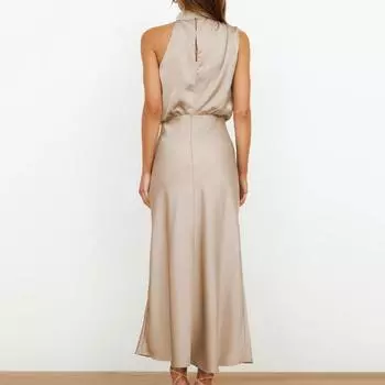 Длинное вечернее платье из чистого цвета, атласное шелковое праздничное платье, темпераментная юбка без рукавов для свидания l зелёный