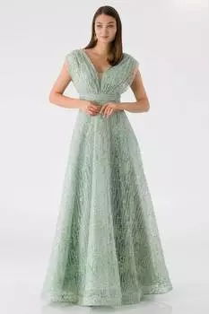 Длинное вечернее платье из тюля с двубортным вырезом Mint LOMUS