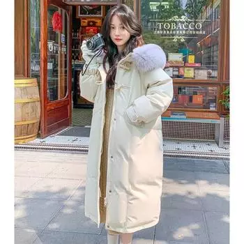 Длинное женское хлопковое пальто с роговыми пуговицами, утолщенное и теплое для зимы S хаки