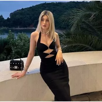 Длинное женское платье с открытыми плечами и открытой спиной, летнее женское вечернее платье M чёрный