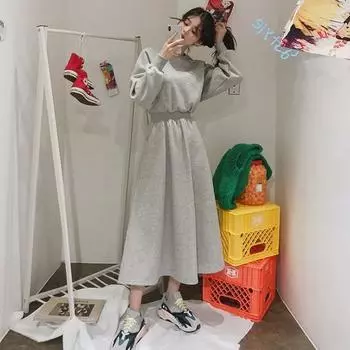 Длинное женское платье-трапеция свободного кроя в корейском стиле, осень/зима 2025 г. Extra Large серый