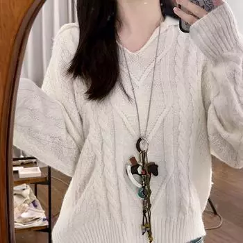 Длинное женское ретро-колье «Троянский конь» — модная цепочка для свитера высокого класса на осень/зиму wooden horse necklace белый/чёрный